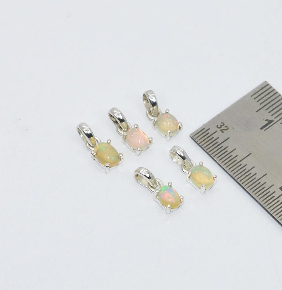 WHOLESALE 5PC925 SOLID STERLING SILVER NATURAL ETHIOPIAN OPAL PENDANT LOT