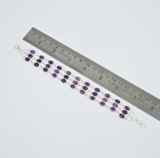 925 SOLID STERLING SILVER PURPLE AMETHYST HANDMADE BRACELET- 8 INCH