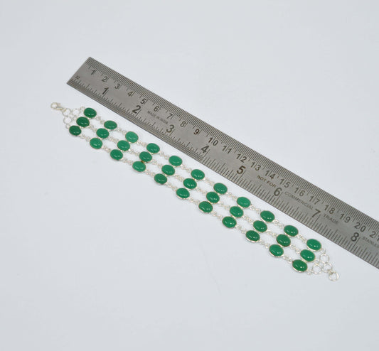 925 SOLID STERLING SILVER Green ONYX HANDMADE BRACELET- 8 INCH