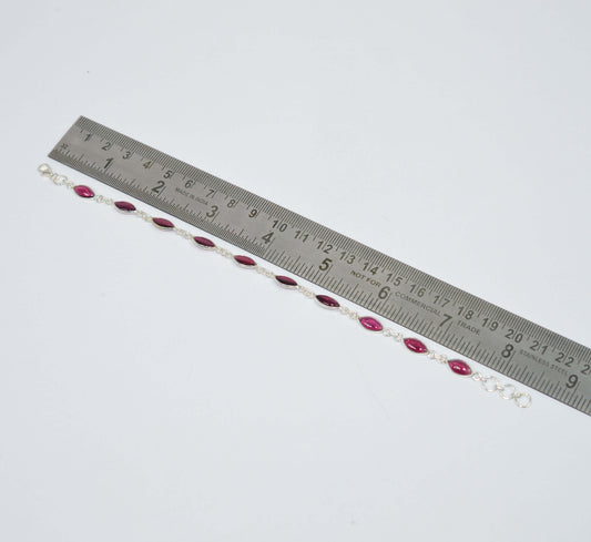 925 SOLID STERLING SILVER RED GARNET HANDMADE BRACELET- 8.5 INCH