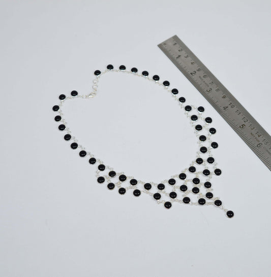 925 SOLID STERLING SILVER BLACK ONYX NECKLACE- 15 INCH