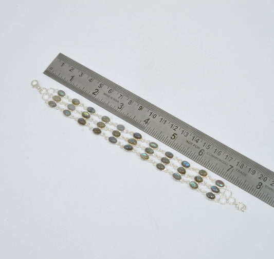 925 SOLID STERLING SILVER LABRADORITE HANDMADE BRACELET- 8.2 INCH