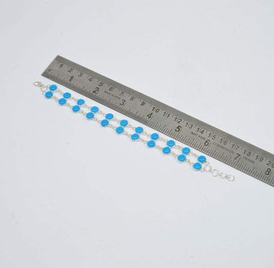 925 SOLID STERLING SILVER BLUE CHALCEDONY HANDMADE BRACELET-7.2 INCH