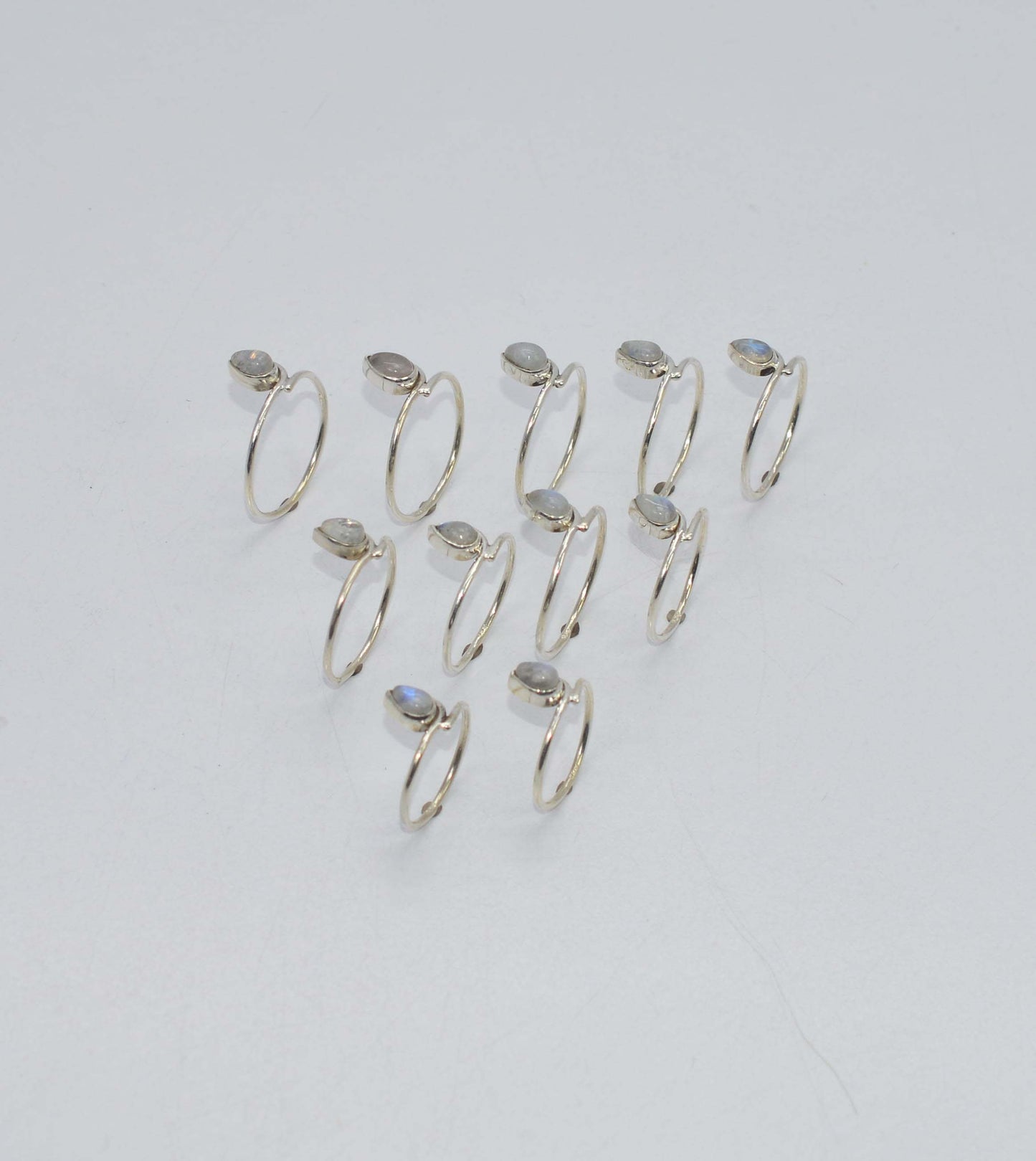 WHOLESALE 11PC 925 SOLID STERLING SILVER WHITE RAINBOW MOONSTONE RING LOT