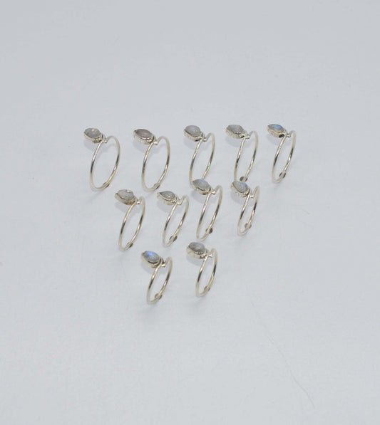 WHOLESALE 11PC 925 SOLID STERLING SILVER WHITE RAINBOW MOONSTONE RING LOT
