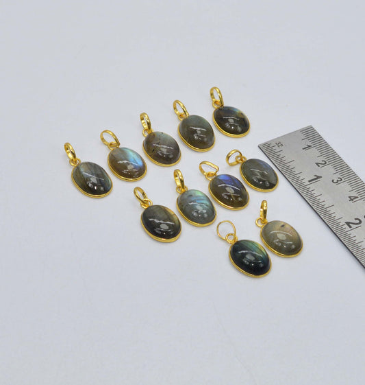 WHOLESALE 11PC 925 SOLID STERLING 24CT GOLD OVERLAY LABRADORITE PENDANT LOT