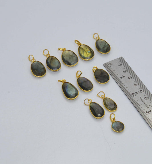 WHOLESALE 11PC 925 SOLID STERLING 24CT GOLD OVERLAY LABRADORITE PENDANT LOT