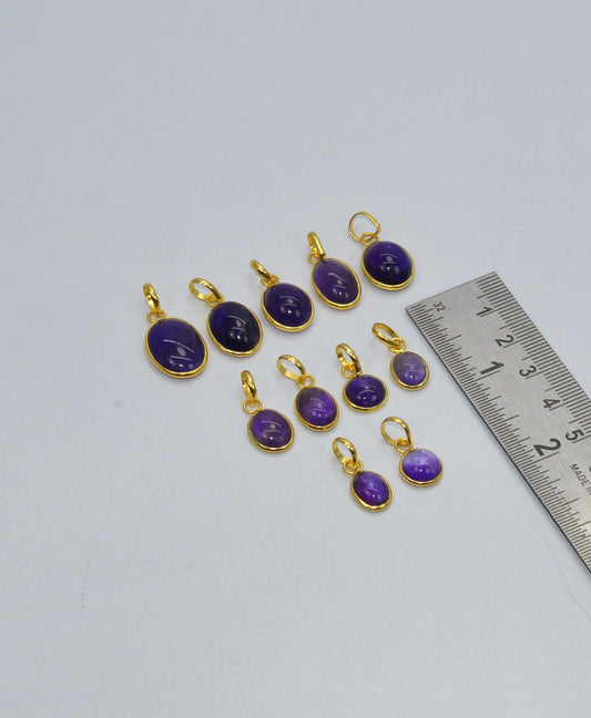 WHOLESALE 11PC 925 SOLID STERLING 24CT GOLD OVERLAY AMETHYST PENDANT LOT