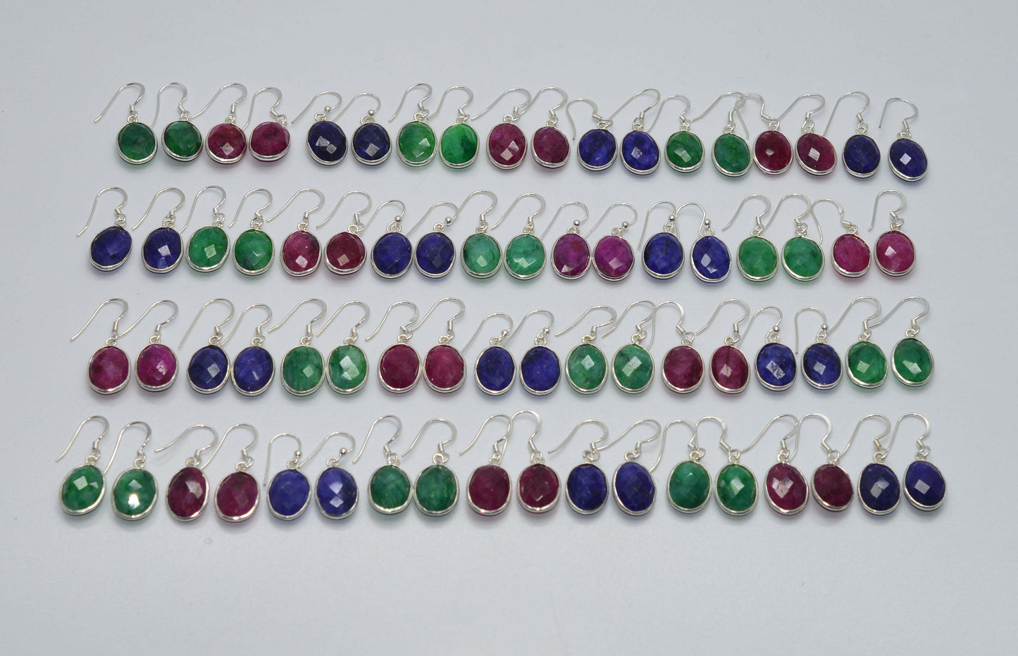 WHOLESALE 36PR 925 STERLING Simulated  EMERALD Ruby SAPPHIRE EARRING LOT
