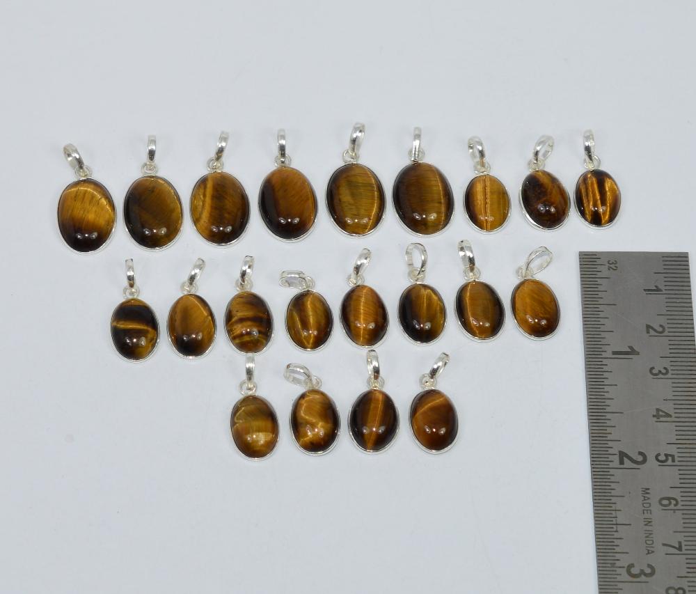WHOLESALE 21PC 925 SOLID STERLING SILVER TIGER EYE PENDANT LOT
