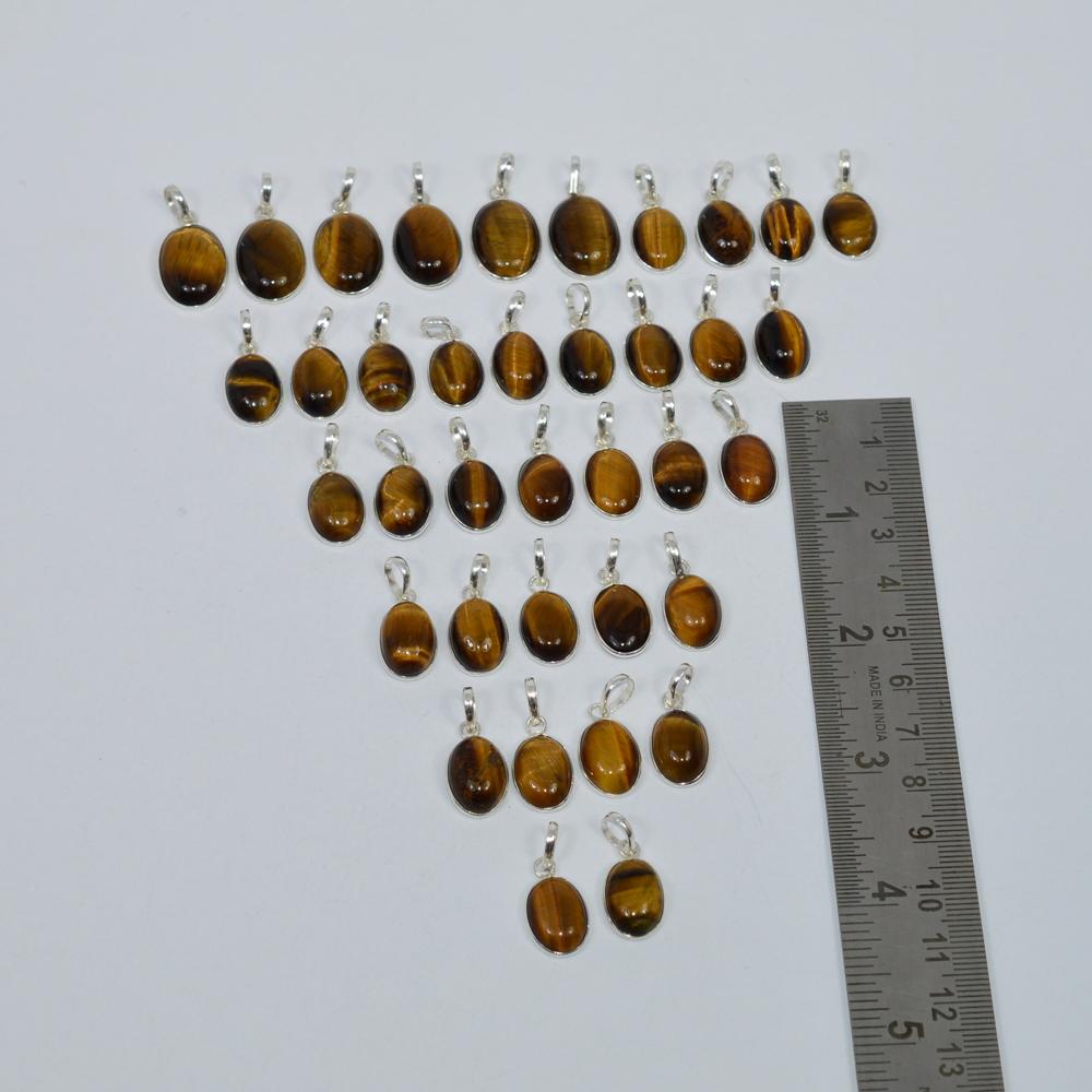 WHOLESALE 37PC 925 SOLID STERLING SILVER TIGER EYE PENDANT LOT