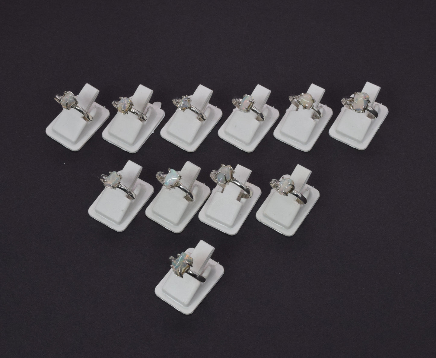 Wholesale 11PC 925 Solid Sterling Silver Rough Ethiopian Opal Ring Lot