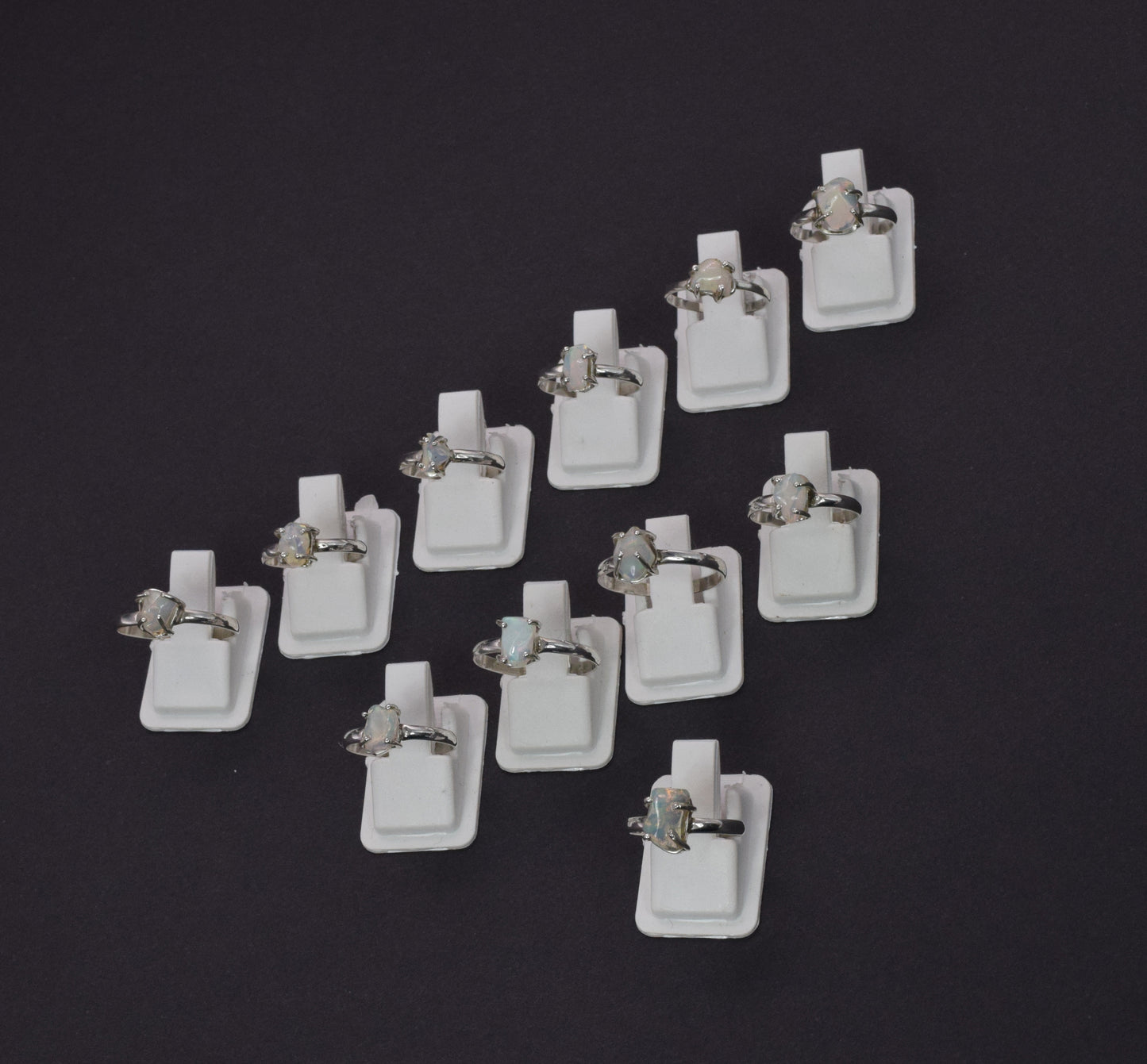 Wholesale 11PC 925 Solid Sterling Silver Rough Ethiopian Opal Ring Lot