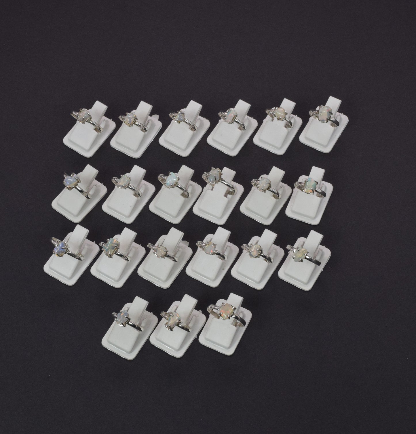 Wholesale 21PC 925 Solid Sterling Silver Rough Ethiopian Opal Ring Lot