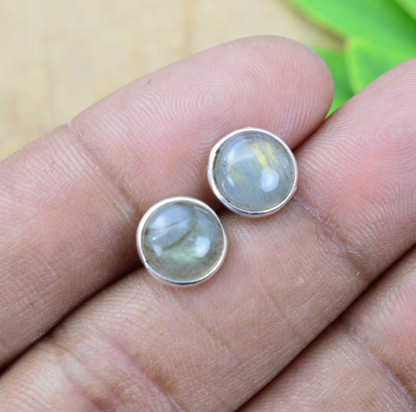 925 SOLID STERLING SILVER LABRADORITE STUD EARRING
