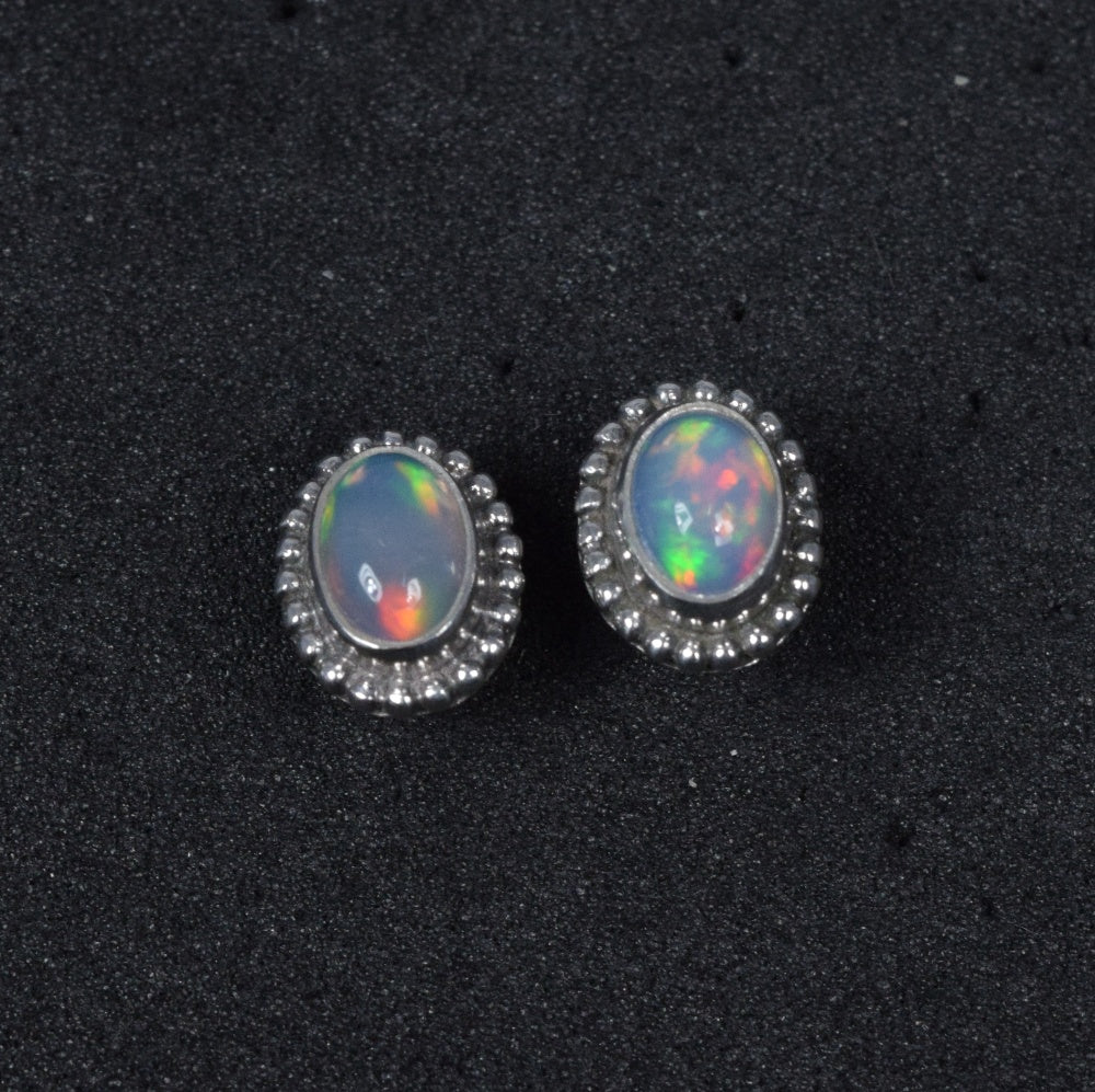 925 Solid Sterling Silver Ethiopian Opal Stud Earring