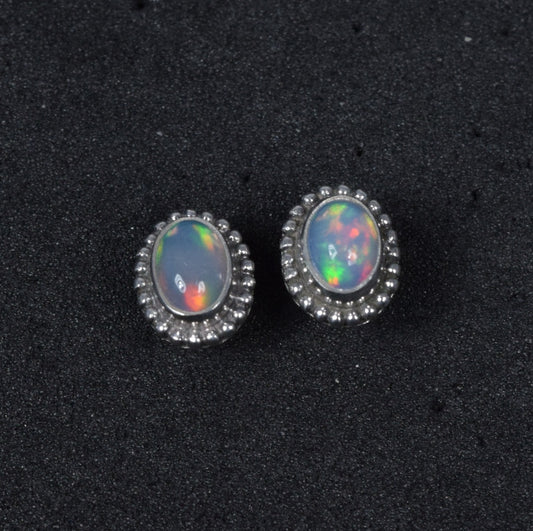 925 Solid Sterling Silver Ethiopian Opal Stud Earring