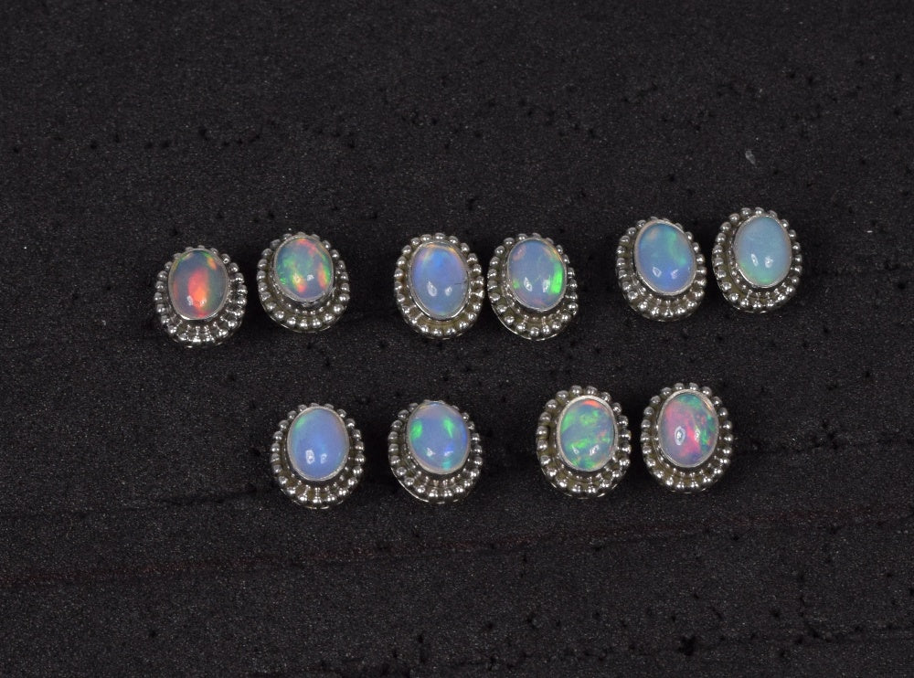 Wholesale 5PR 925 Solid Sterling Silver Ethiopian Opal Stud Earring Lot