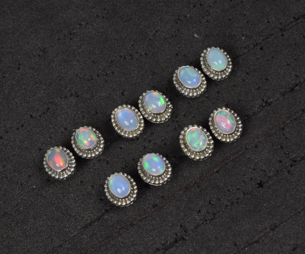 Wholesale 5PR 925 Solid Sterling Silver Ethiopian Opal Stud Earring Lot