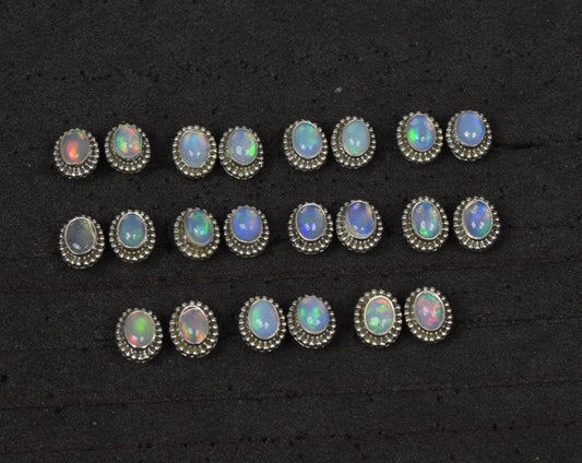 Wholesale 11PR 925 Solid Sterling Silver Ethiopian Opal Stud Earring Lot