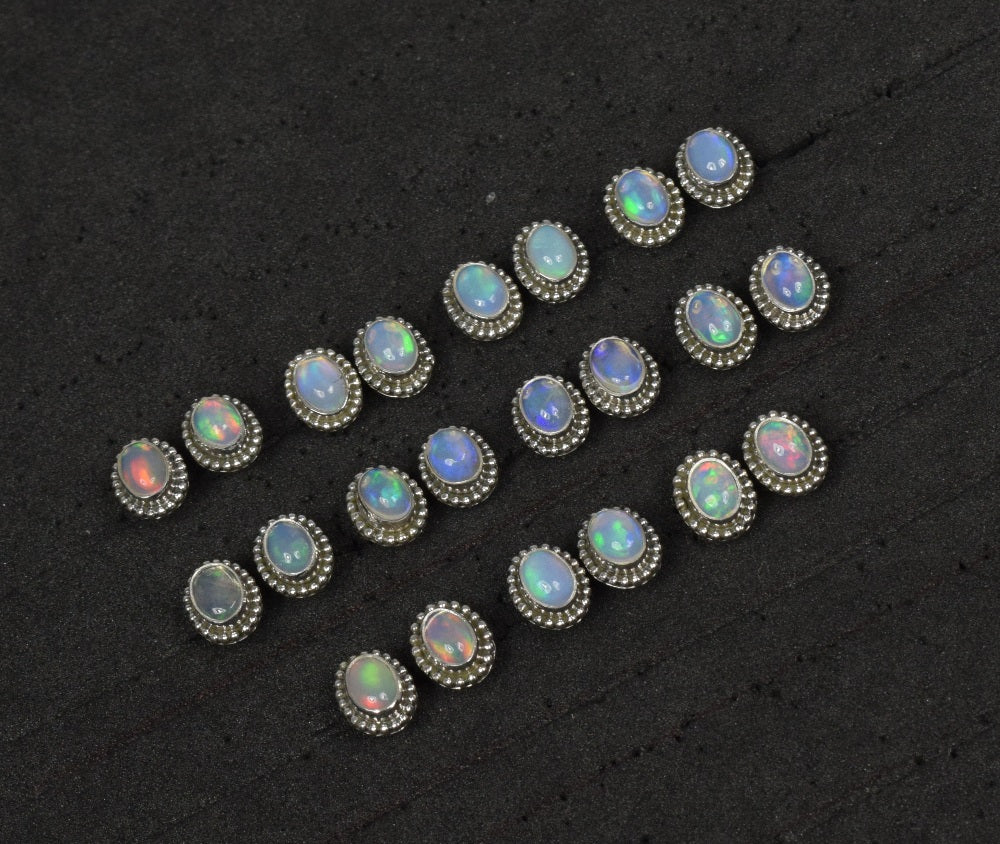 Wholesale 11PR 925 Solid Sterling Silver Ethiopian Opal Stud Earring Lot