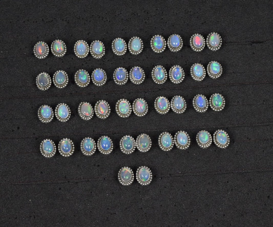 Wholesale 21PR 925 Solid Sterling Silver Ethiopian Opal Stud Earring Lot