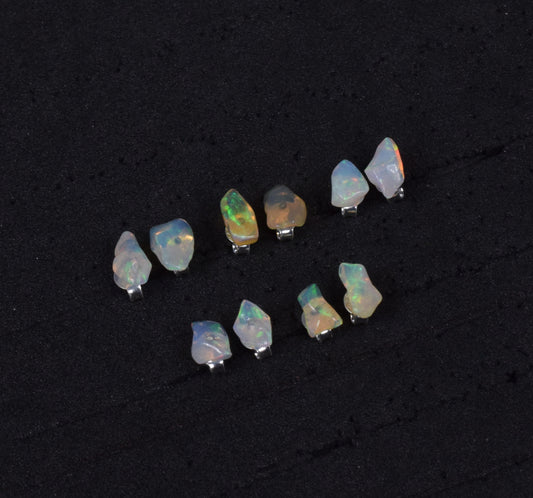 Wholesale 5PR 925 Solid Sterling Silver Rough Ethiopian Opal Stud Lot