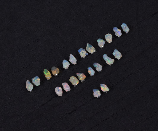 Wholesale 11PR 925 Solid Sterling Silver Rough Ethiopian Opal Stud Lot