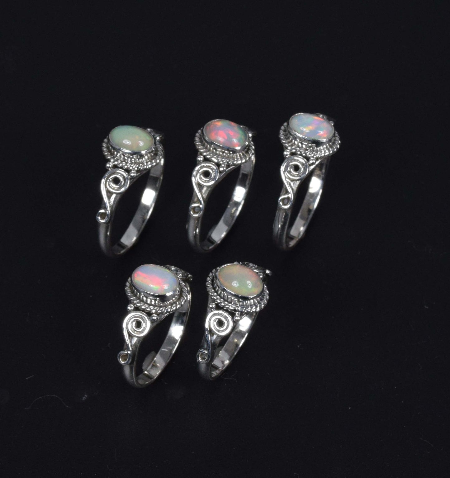 Wholesale 5PC 925 Solid Sterling Silver Ethiopian Opal Ring Lot