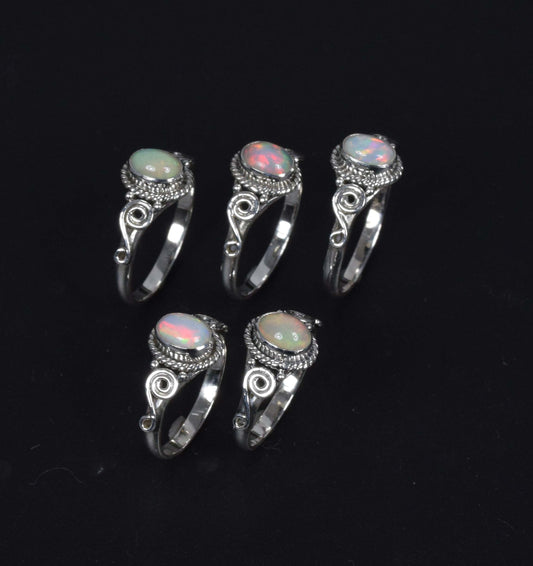 Wholesale 5PC 925 Solid Sterling Silver Ethiopian Opal Ring Lot