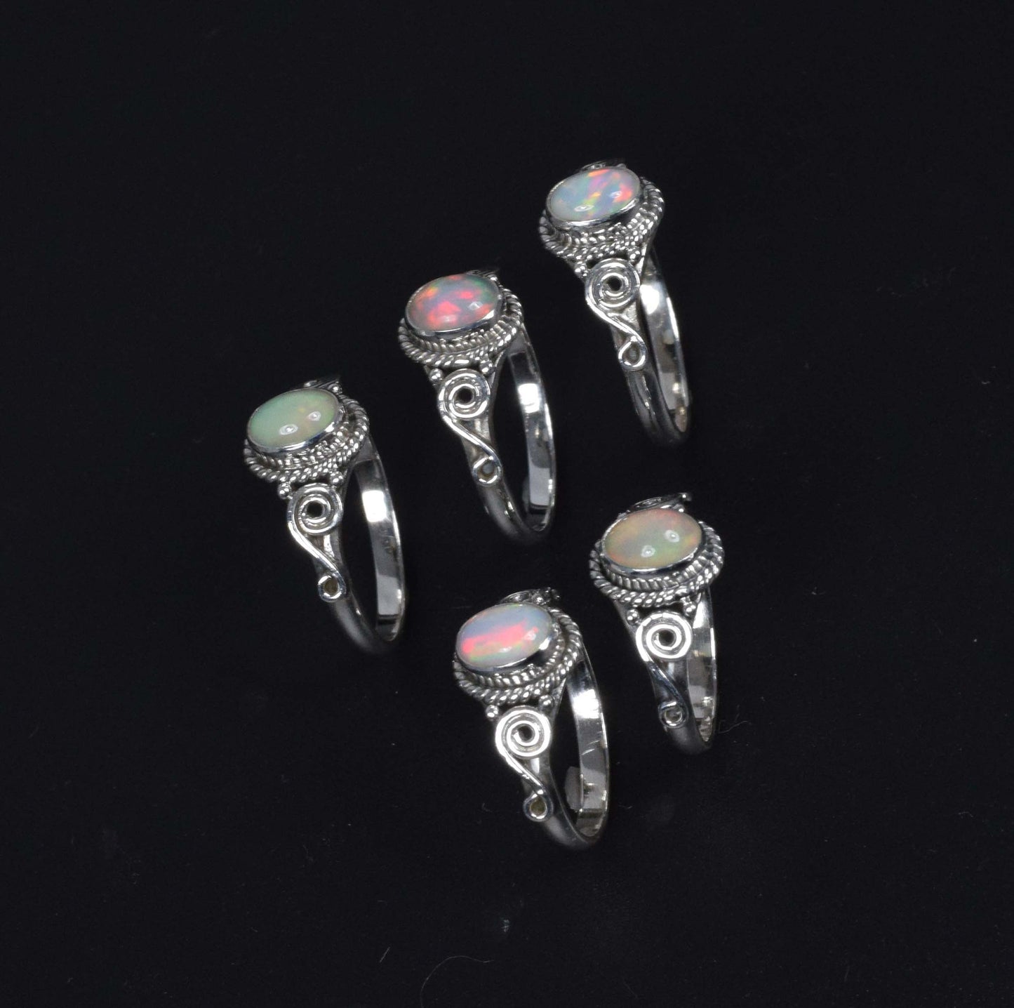 Wholesale 5PC 925 Solid Sterling Silver Ethiopian Opal Ring Lot