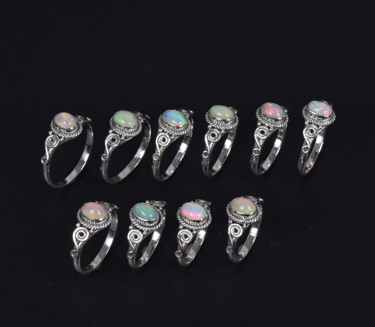 Wholesale 10PC 925 Solid Sterling Silver Ethiopian Opal Ring Lot