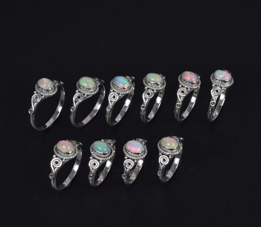 Wholesale 10PC 925 Solid Sterling Silver Ethiopian Opal Ring Lot