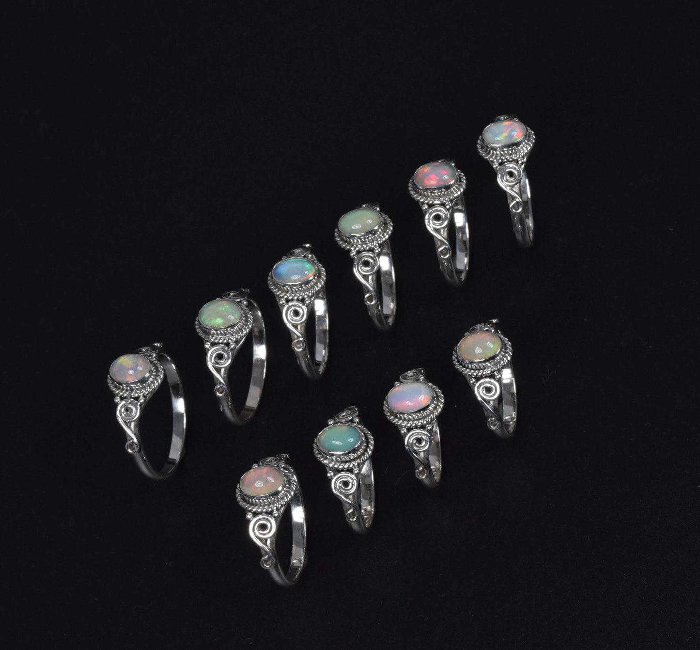 Wholesale 10PC 925 Solid Sterling Silver Ethiopian Opal Ring Lot