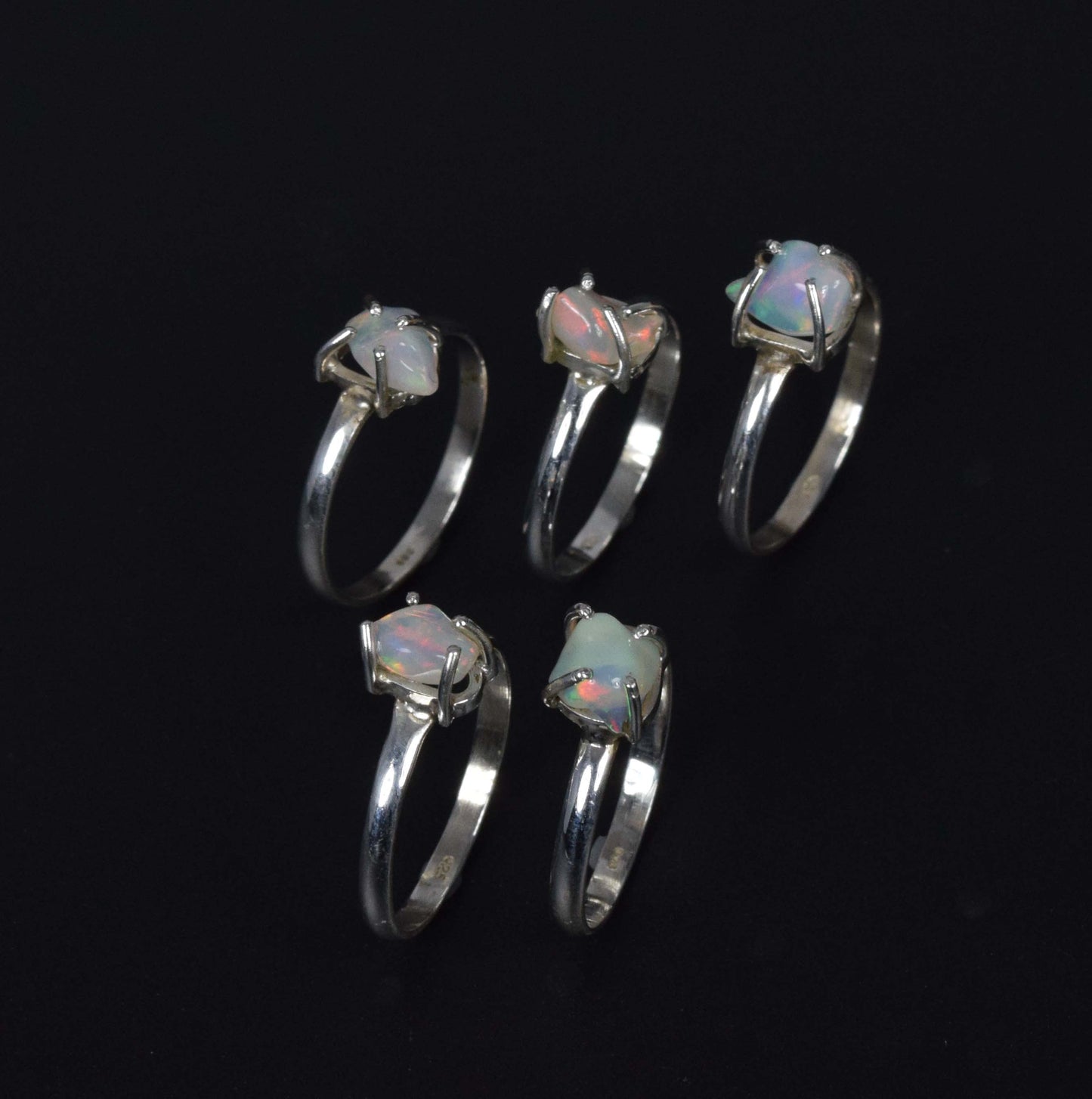 Wholesale 5PC 925 Solid Sterling Silver Rough Ethiopian Opal Ring Lot