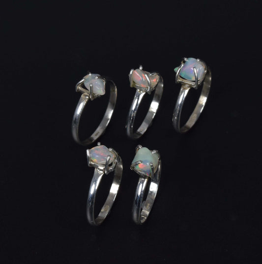 Wholesale 5PC 925 Solid Sterling Silver Rough Ethiopian Opal Ring Lot