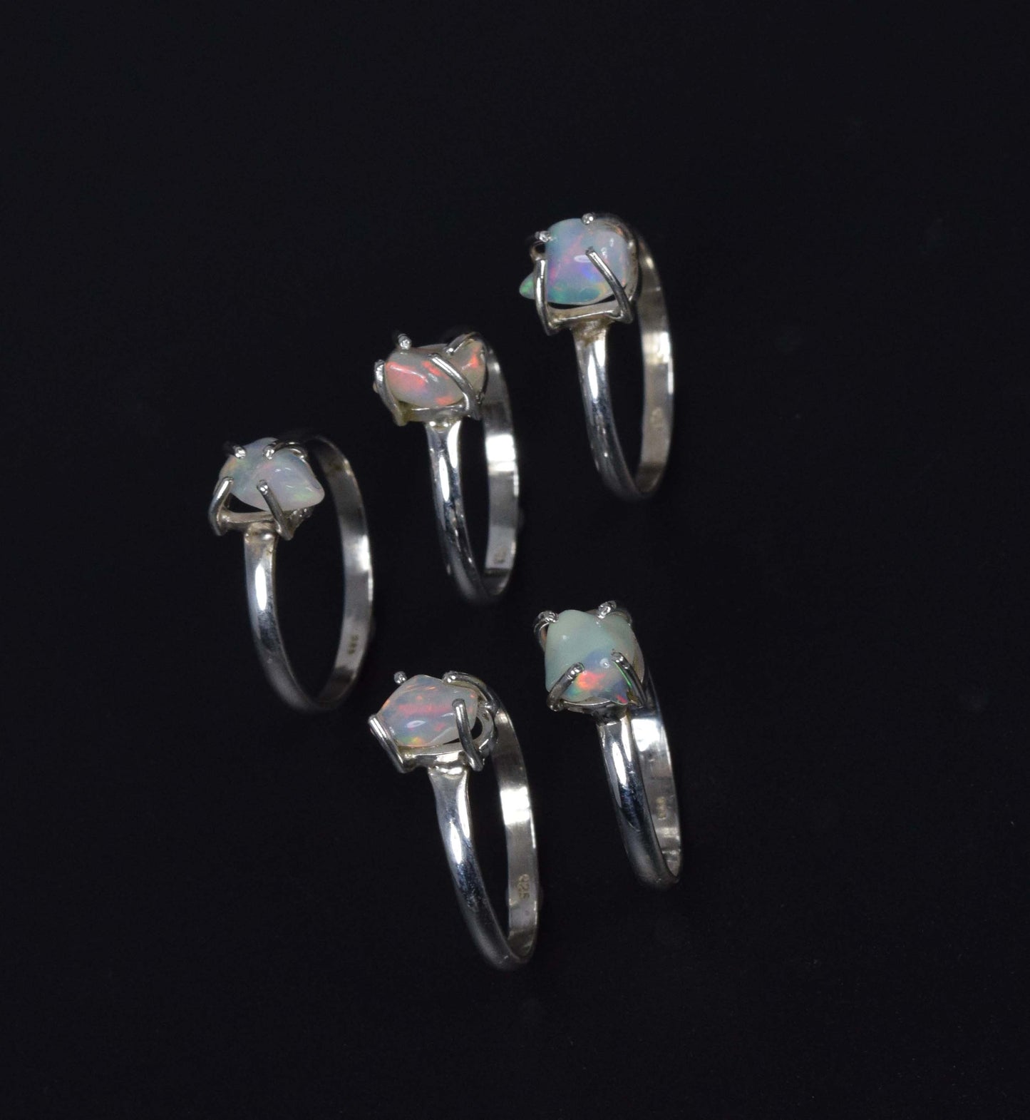 Wholesale 5PC 925 Solid Sterling Silver Rough Ethiopian Opal Ring Lot