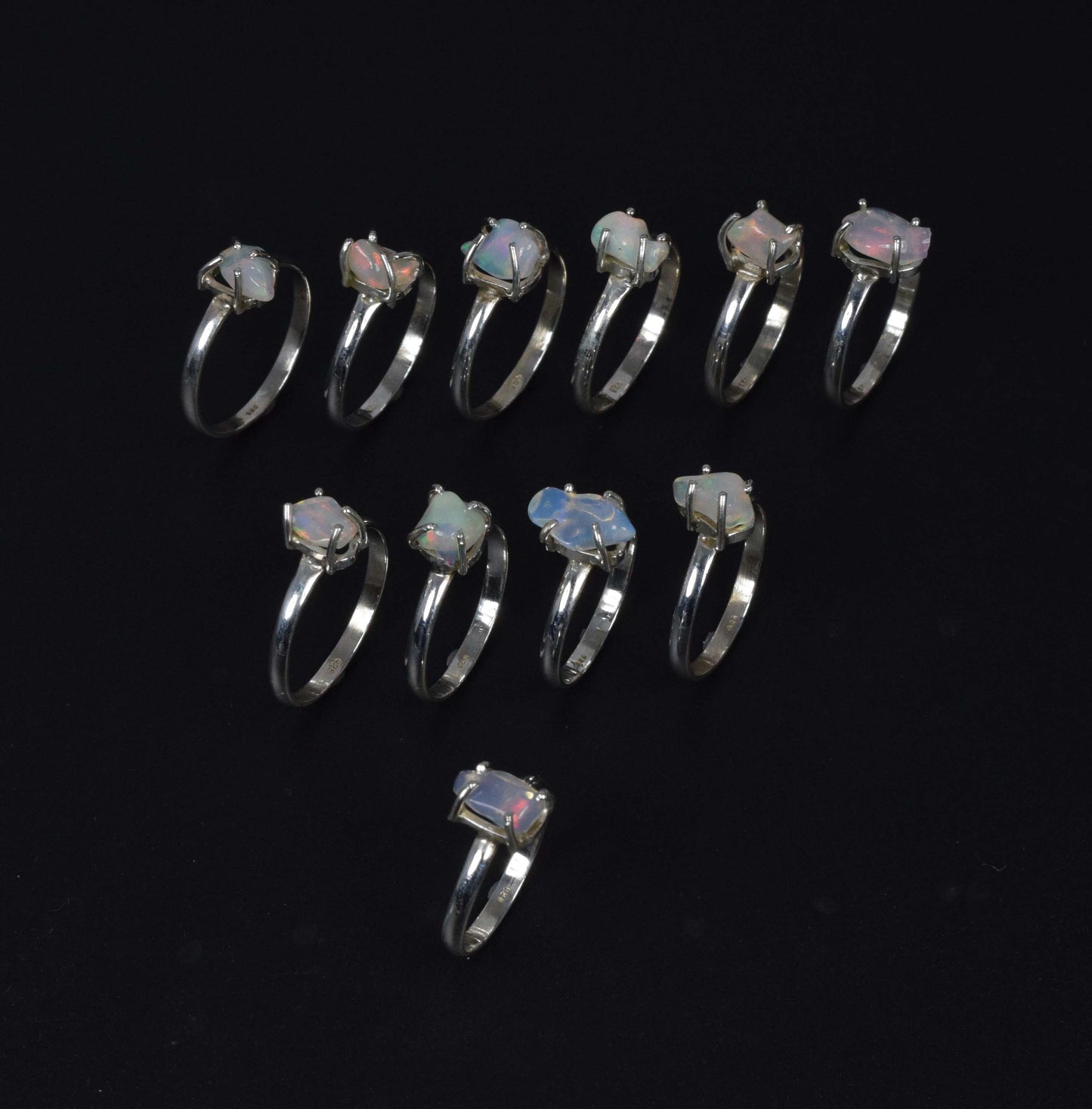 Wholesale 11PC 925 Solid Sterling Silver Rough Ethiopian Opal Ring Lot