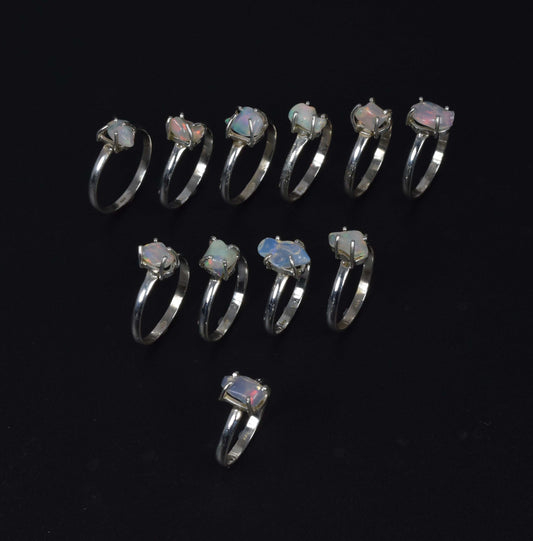 Wholesale 11PC 925 Solid Sterling Silver Rough Ethiopian Opal Ring Lot