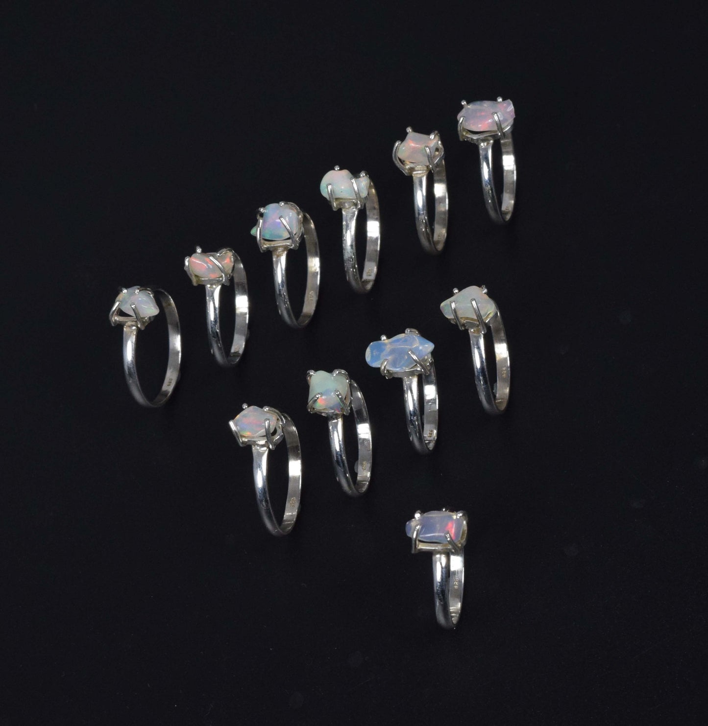 Wholesale 11PC 925 Solid Sterling Silver Rough Ethiopian Opal Ring Lot