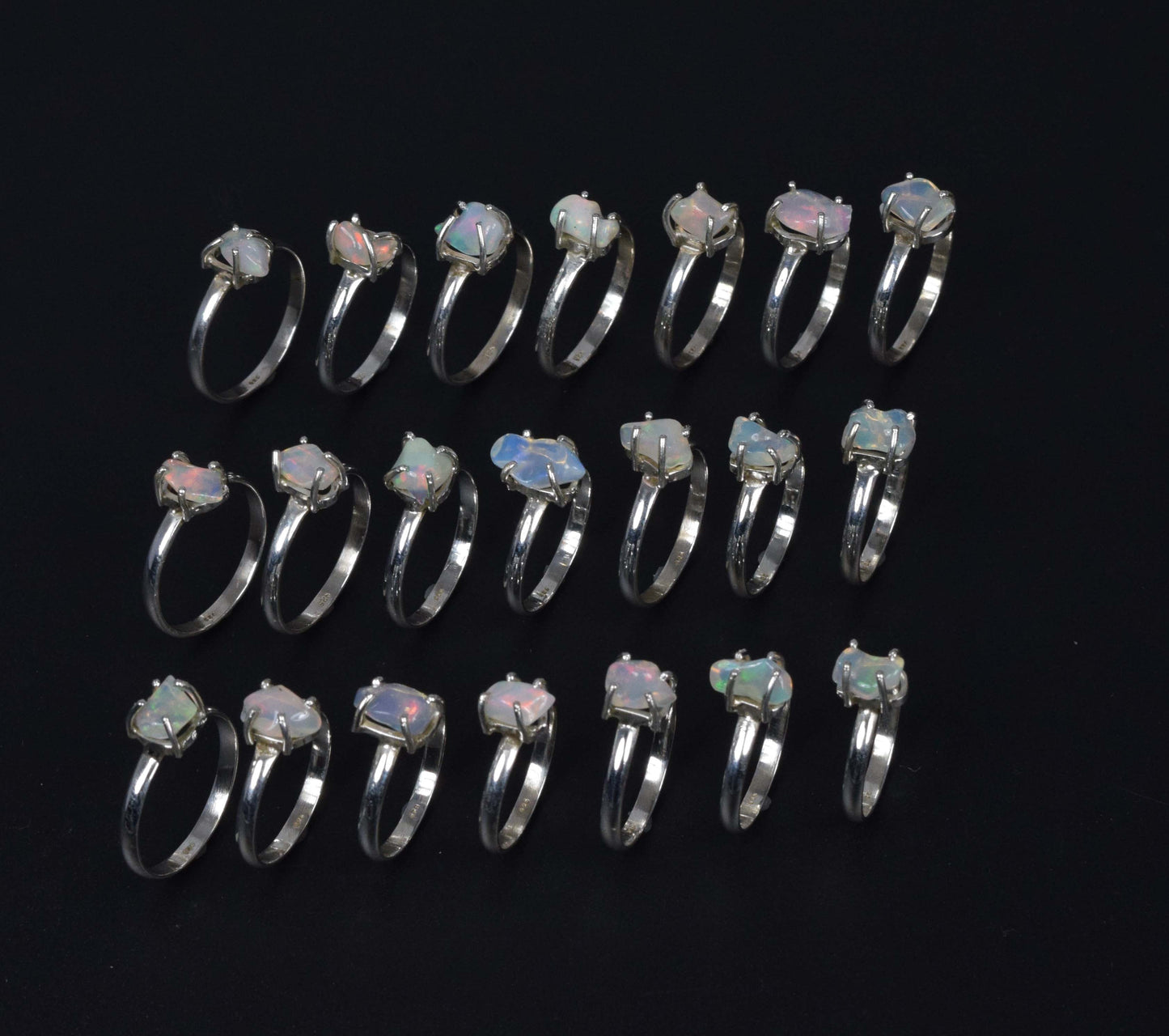 Wholesale 21PC 925 Solid Sterling Silver Rough Ethiopian Opal Ring Lot
