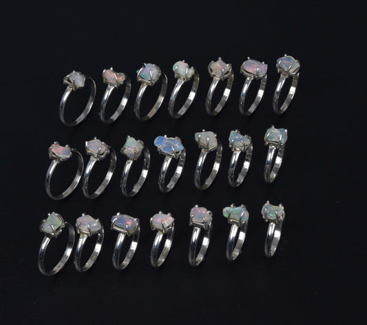 Wholesale 21PC 925 Solid Sterling Silver Rough Ethiopian Opal Ring Lot