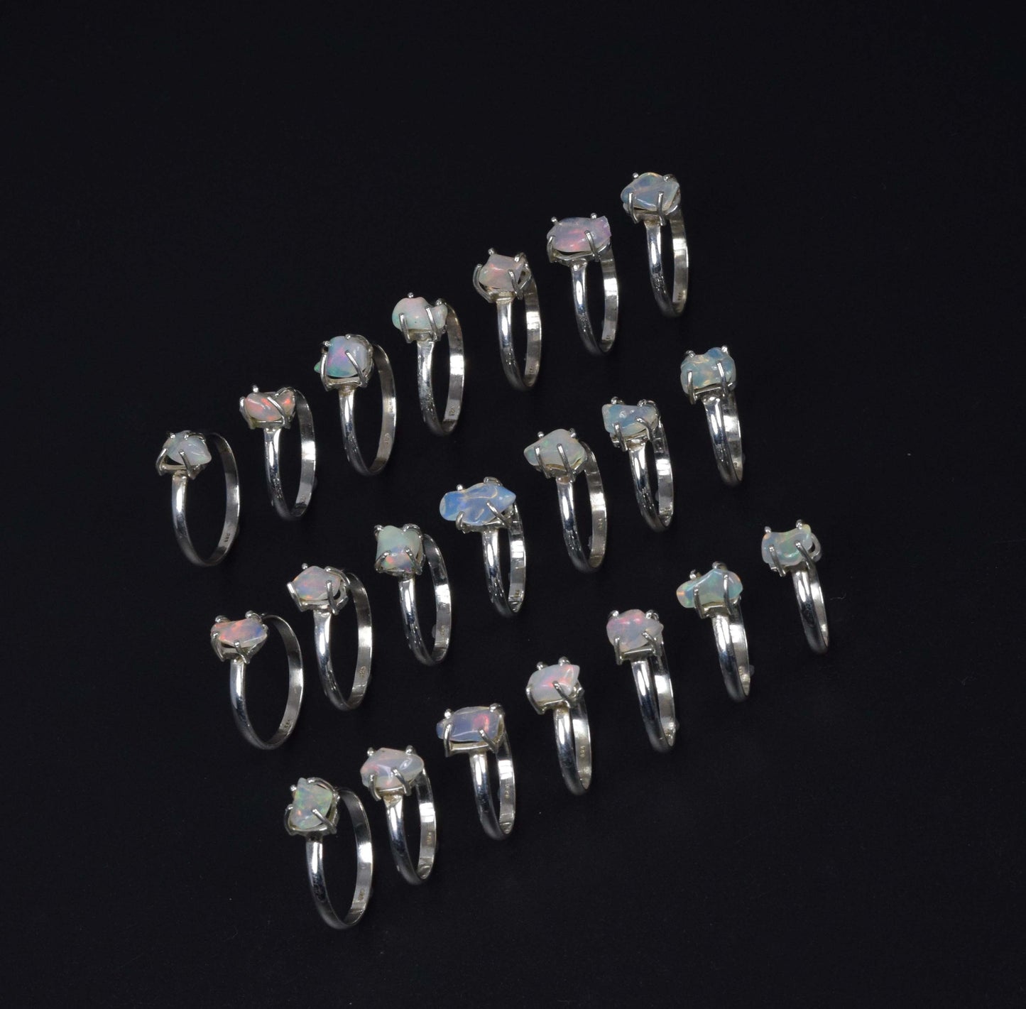 Wholesale 21PC 925 Solid Sterling Silver Rough Ethiopian Opal Ring Lot
