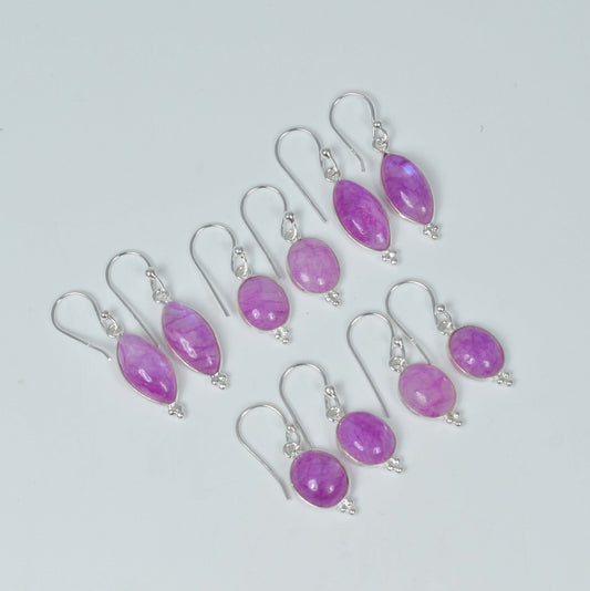 Wholesale 5PR 925 Sterling Silver Pink Rainbow Moonstone Hook Earring Lot