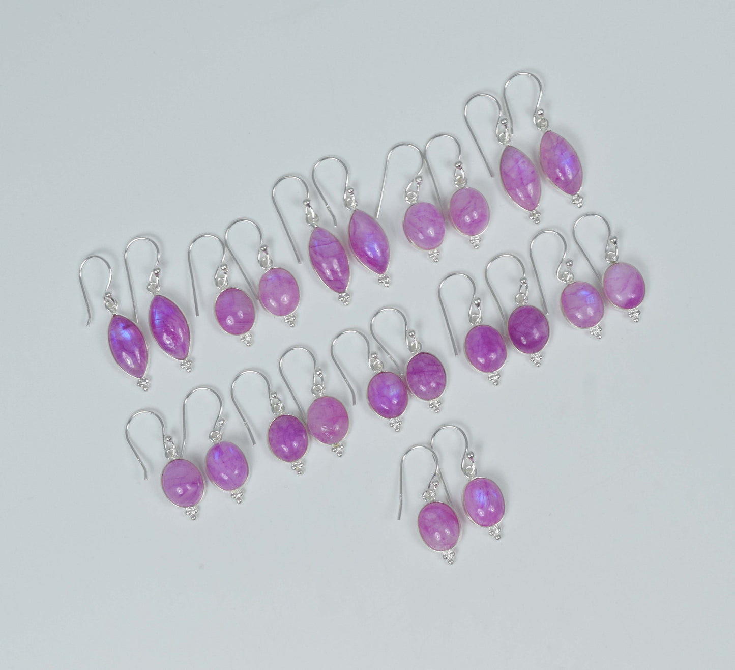 Wholesale 11PR 925 Sterling Silver Pink Rainbow Moonstone Hook Earring Lot