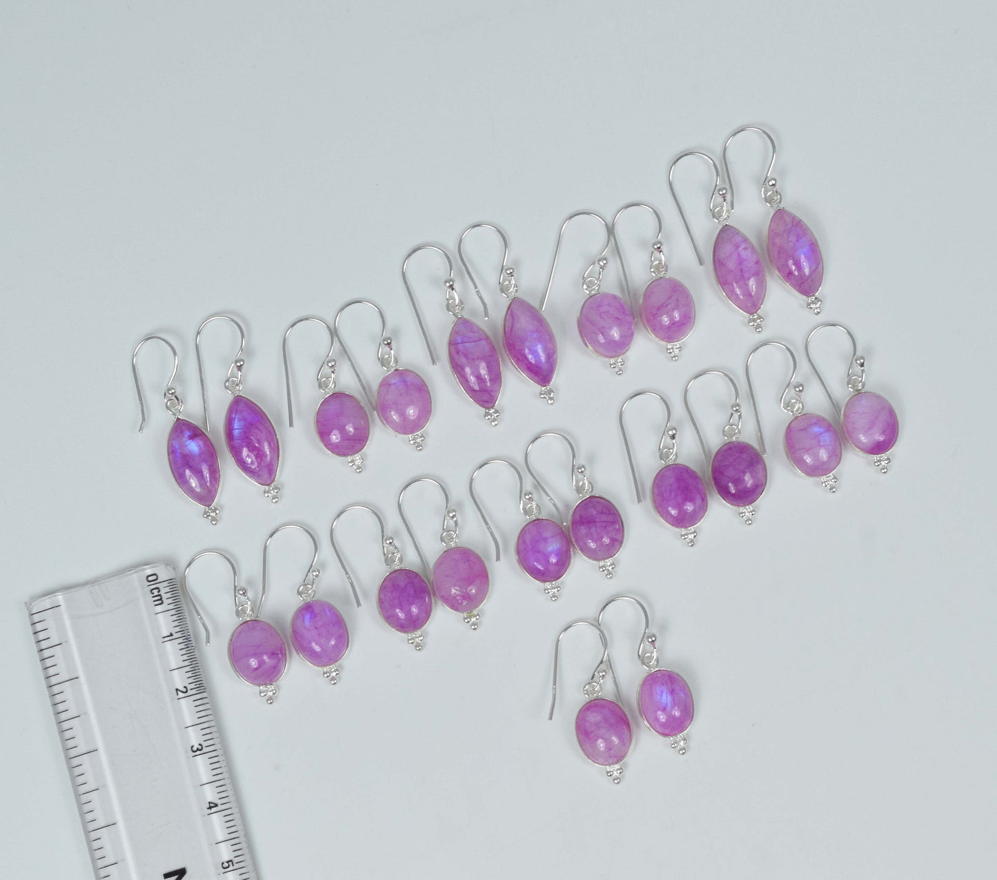 Wholesale 11PR 925 Sterling Silver Pink Rainbow Moonstone Hook Earring Lot