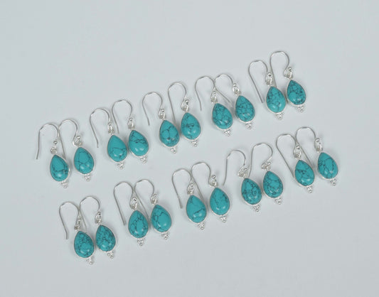 Wholesale 10PR 925 Solid Sterling Silver Blue Turquoise Hook Earring Lot