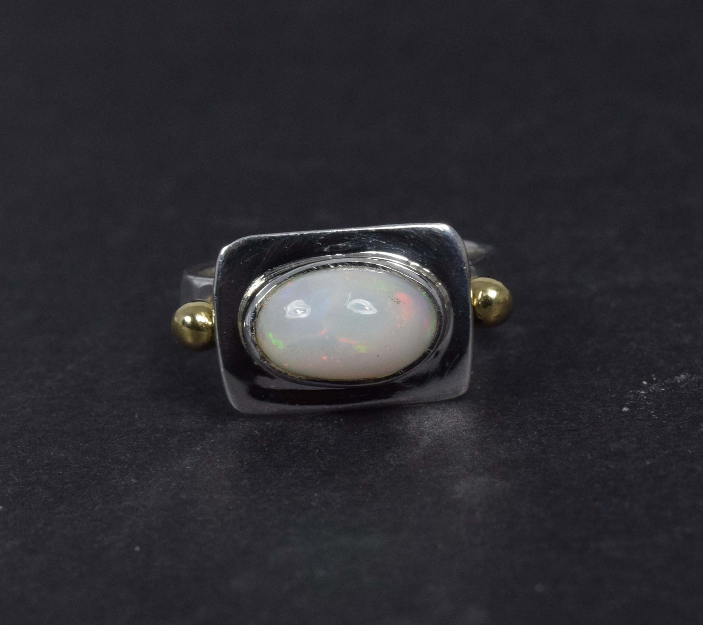 925 Solid Sterling Silver Natural Ethiopian Opal Two Tone Ring - 4.8 Grams