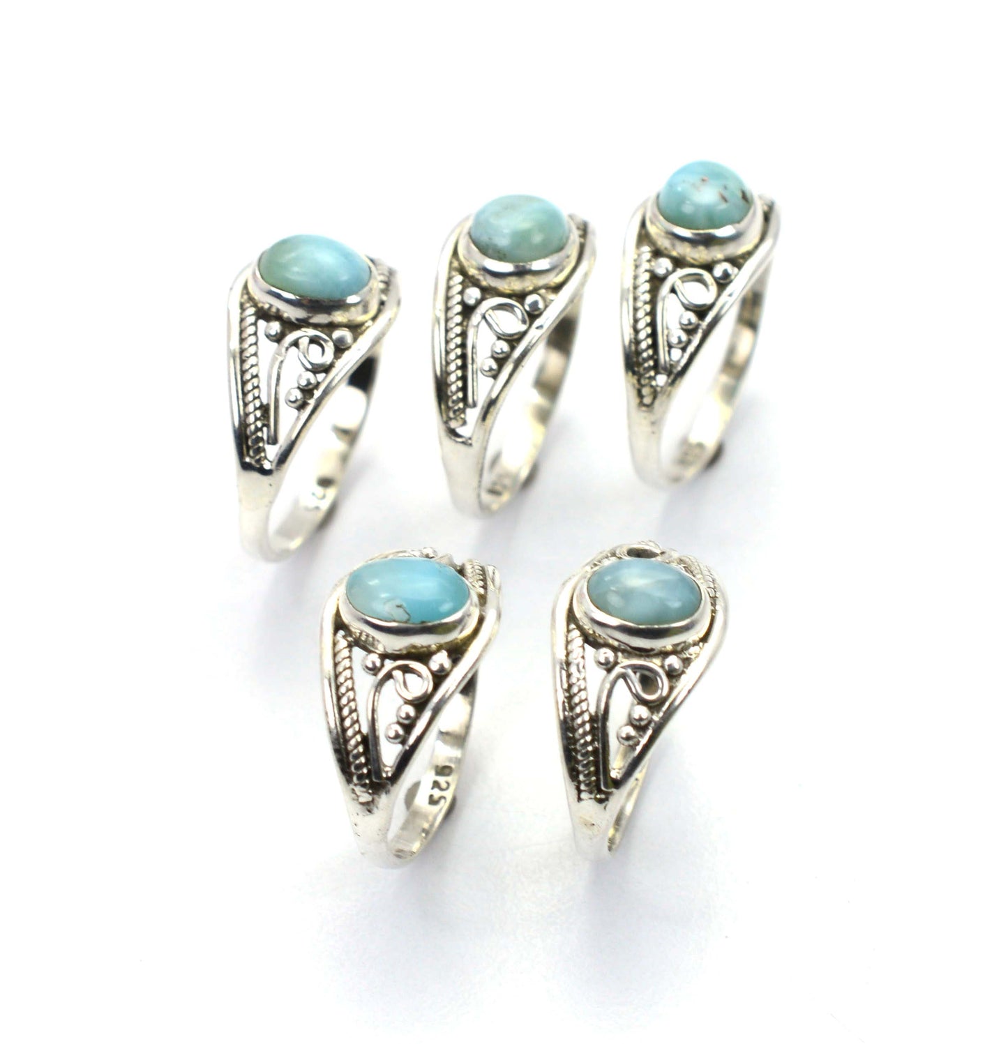 WHOLESALE 5PC 925 SOLID STERLING SILVER BLUE LARIMAR RING LOT