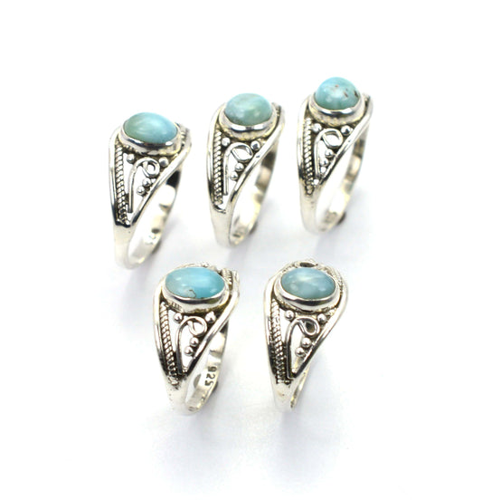 WHOLESALE 5PC 925 SOLID STERLING SILVER BLUE LARIMAR RING LOT